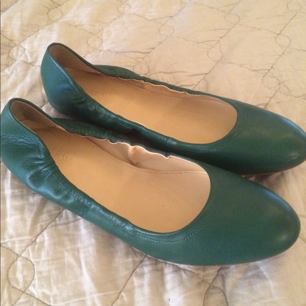 Green leather j crew ballet flats 9
